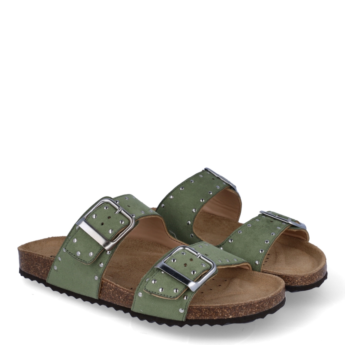Sandalia para mujer de la marca Geox modelo BRIONIA. Elaborada en ante color verde con detalle de tachuelas, de estilo diario, que garantiza confort y transpirabilidad durante todo el día. Cierre con doble hebilla en pala. Este modelo, cuenta con una empella de suave gamuza. Ideal para la ciudad, BRIONIA está pensada para añadir un toque moderno a los looks de verano.