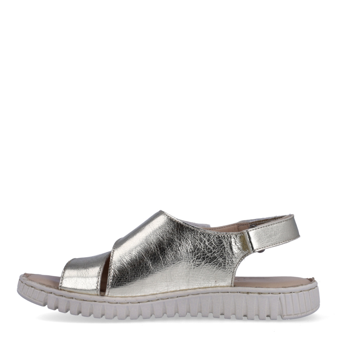 Sandalias de la marca Itse, modelo ELINA. Exterior en piel color oro. Interior en piel color nude. Cierre de sandalias Itse con doble velcro en empeine y tobillo. Suela dentada súperflexiible. Planta de piel muy acolchada pensada para el máximo comfort.