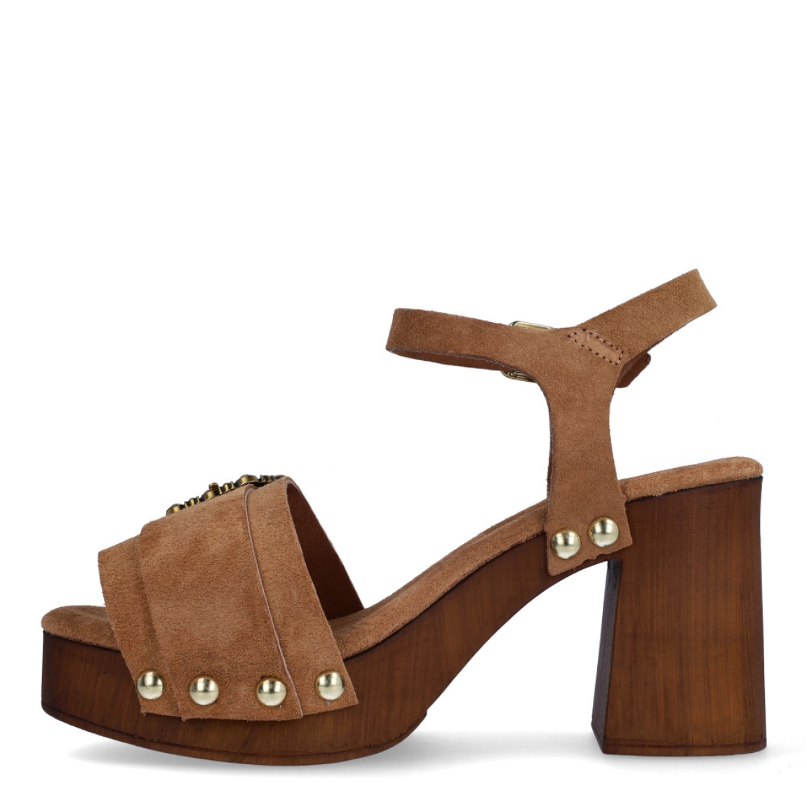 Sandalias de la marca Itse, modelo LARISA. Exterior de las sandalias en ante color cuero con detalle de hebilla brillante en la pala. Interior de las sandalias en ante color camel. Cierre de las sandalias con hebilla pulsera y tacón de 9cm de altura. Estas sandalias Itse LARISA tienen el diseño y comodidad que necesitas para resaltar tus looks de temporada. No te puede faltar en el armario.