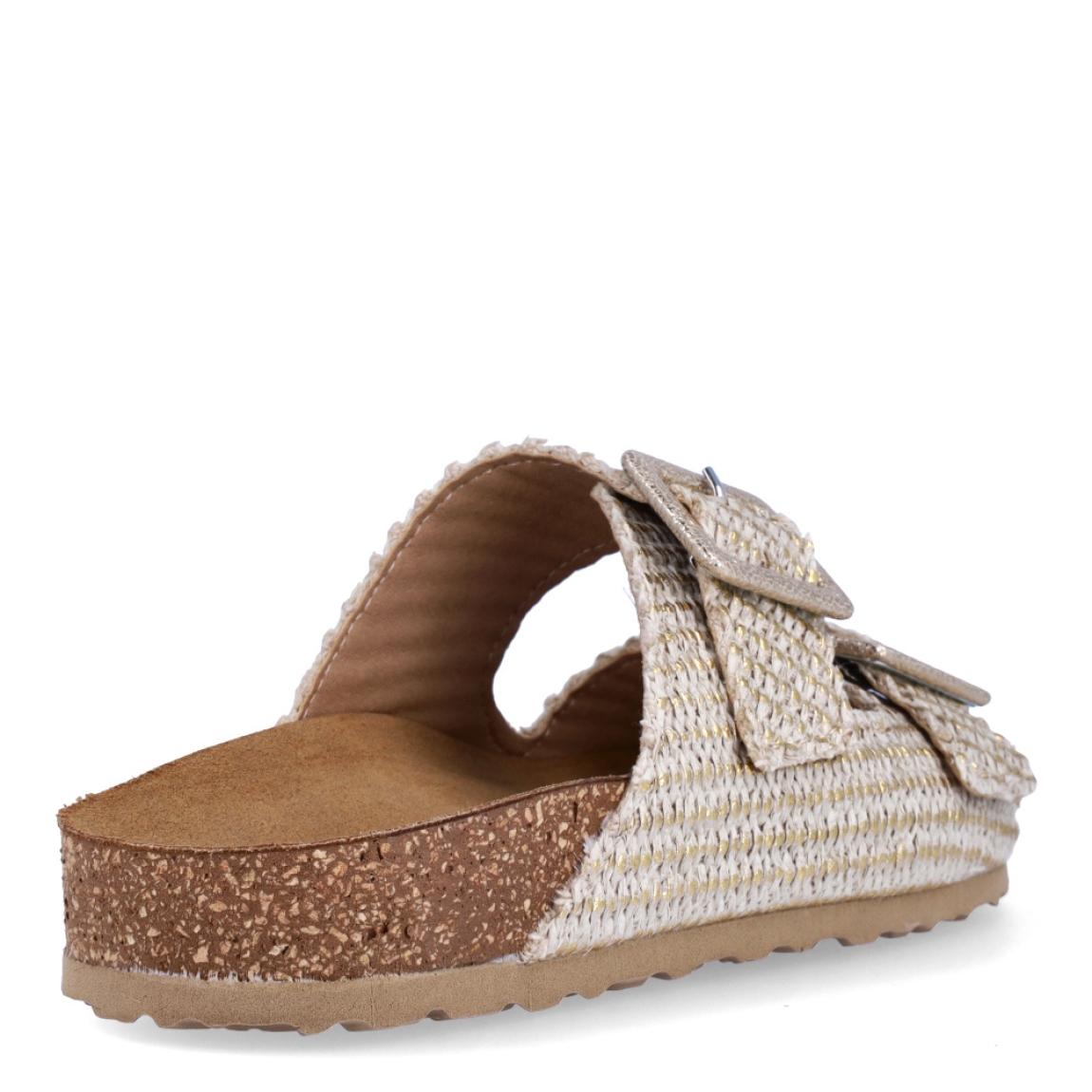 Sandalias de la marca Itse, modelo JULIA. Exterior en piel trenzada color beig con efecto brillante y doble hebilla en pala. Interior en piel color camel. Suela corcho de forma plana. Estas chanclas Itse JULIA son ideales para esta temporada!