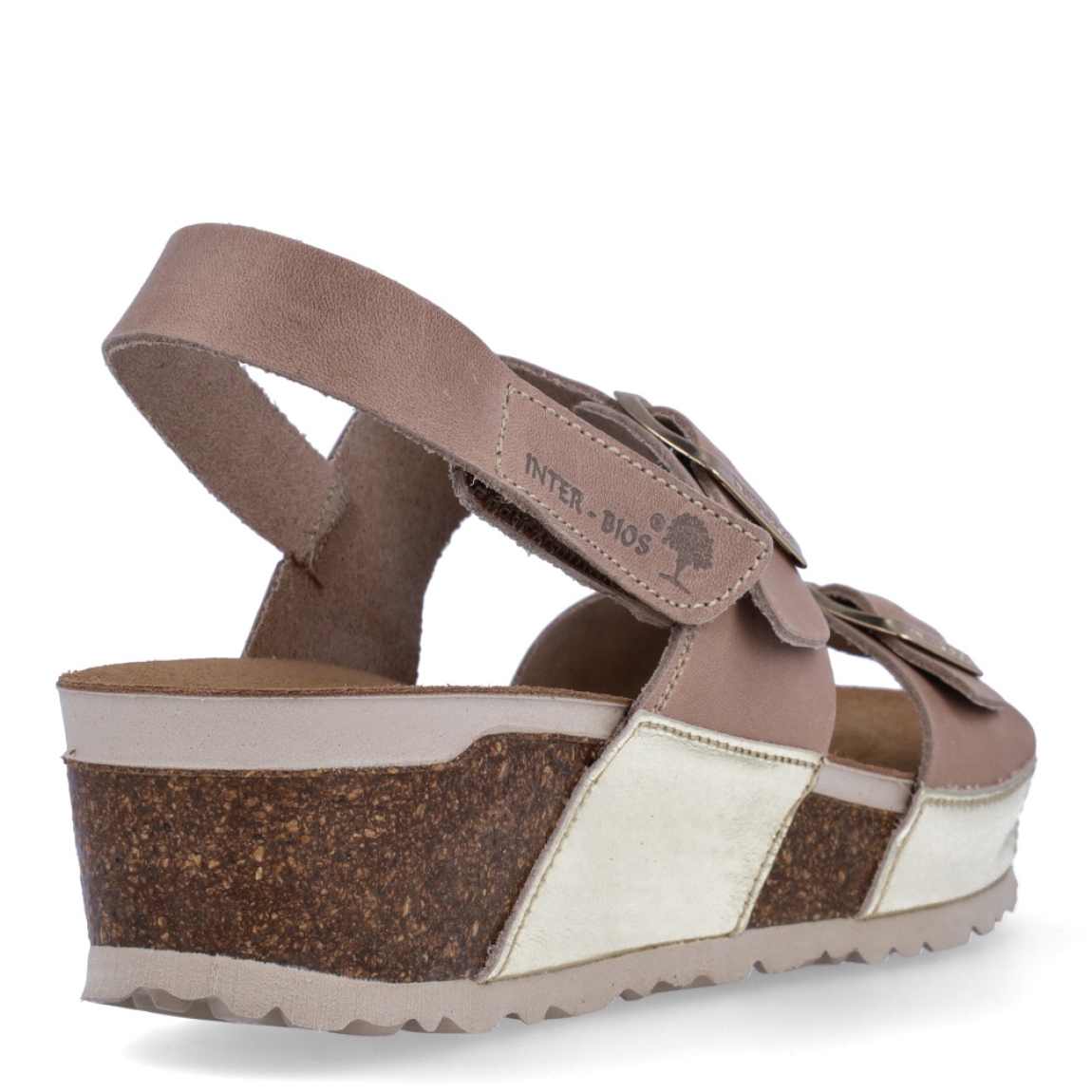 Sandalias de la marca Inter Bios, modelo LINA. Sandalias elaboradas en piel color taupe con detalle en dorado. Cierre de las sandalias con doble hebilla en pala y velcro en el talón. Sandalias con cuña de 4cm de altura. Estas sandalias Inter Bios es un esencial para tus looks de temporada, si deseas disfrurae de una comodidad máxima en tu día a día.
