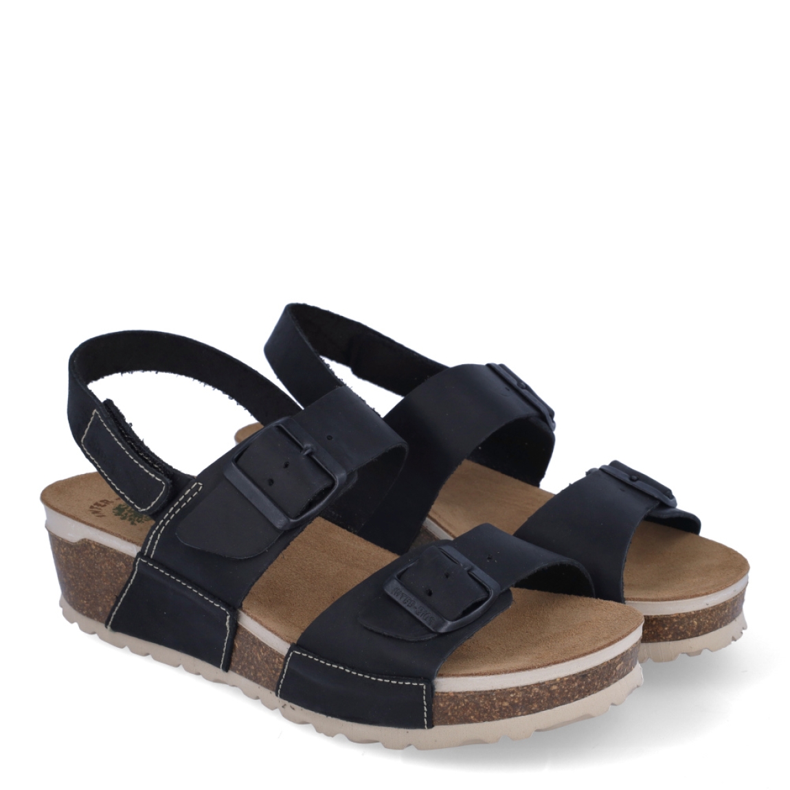 Sandalias de la marca Inter Bios, modelo LINA. Sandalias elaboradas en piel color negro. Cierre de las sandalias con doble hebilla en pala y velcro en el talón. Sandalias con cuña de 4cm de altura. Estas sandalias Inter Bios es un esencial para tus looks de temporada, si deseas disfrurae de una comodidad máxima en tu día a día.