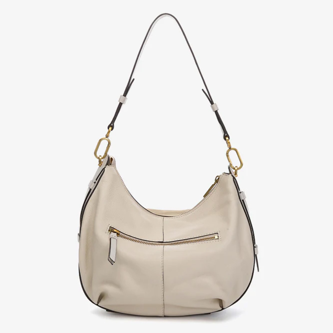 Bolso de hombro de la marca Abbacino, modelo BRUNA. Exterior en piel de ante color beig. En su frontal, destacan grandes pespuntes que combinan con su tono principal. Forro interior. Cierre con cremallera. Este bolso Abbacino BRUNA es un modelo en colores atemporales y muy fáciles de combinar que refleja elegancia y un aire clásico.