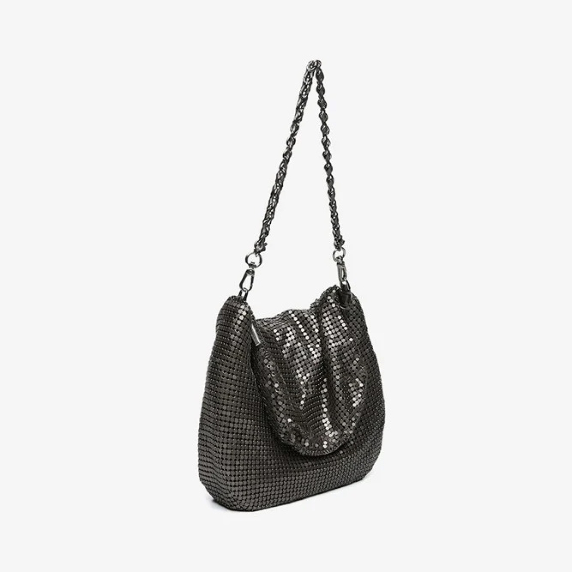 Bolso de hombro de fiesta de la marca Abbacino, modelo KURT. Bolso en estilo hobo de mujer elaborado en malla metálica color acero. Con forro interior. Cierre superior con cremallera y asa de hombro de cadena. Bolso Abbacino KURT con un diseño que se viste en los colores de temporada con el que brillarás allá donde vayas, perfecto para la noche y el día, es la opción ideal para crear looks únicos.
