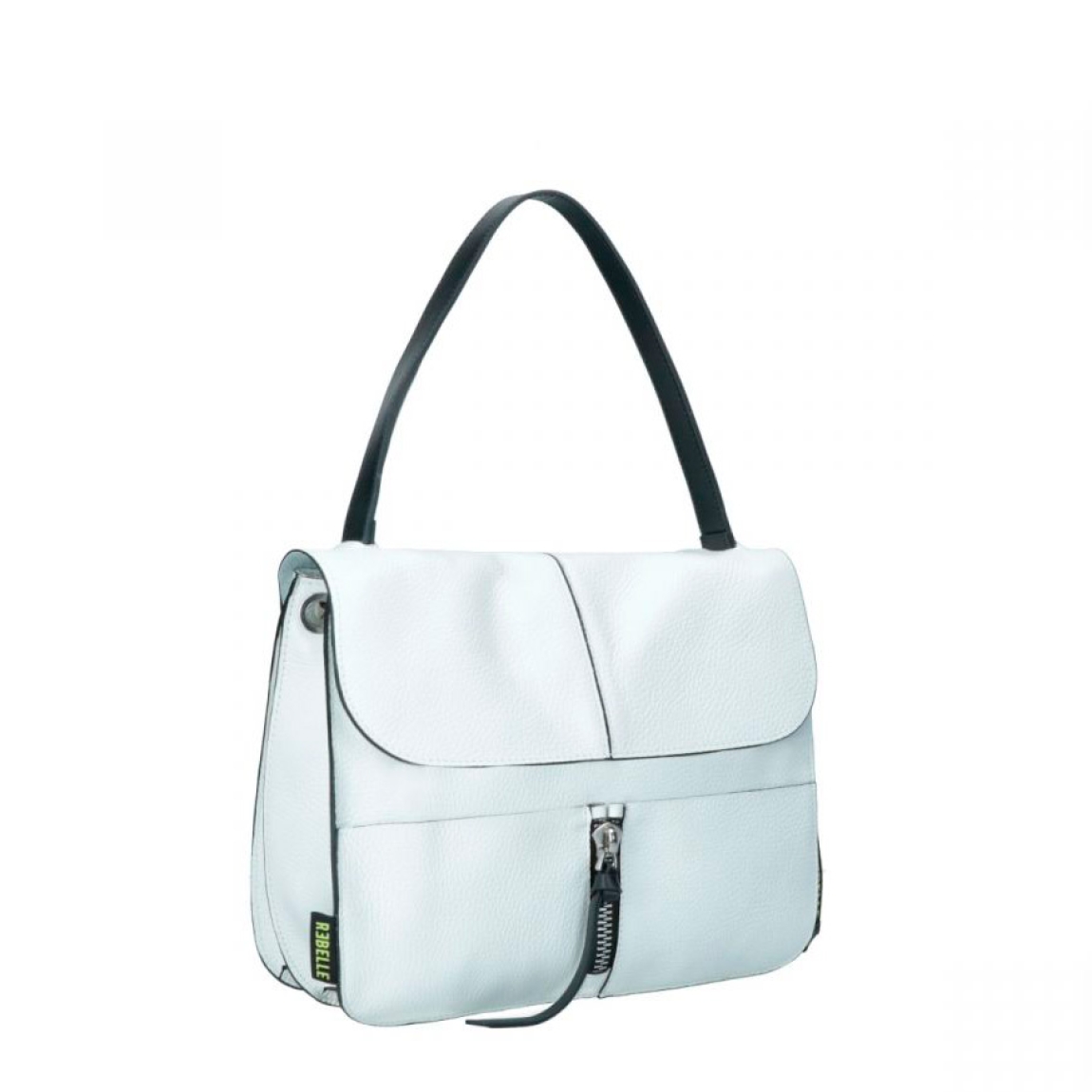 Bolso de la marca Rebelle, modelo CAROLE. Elaborado en piel color blanco con detalles en negro. Este es el nuevo bolso de hombro de piel auténtica hecho en Italia. Forma parte de la colección BASIC. Es un bolso cómodo y moderno, ideal para cualquier ocasión. El interior está forrado y cuenta con bolsillos para guardar objetos. Incorpora una correa de hombro ajustable y extraíble para llevarlo cruzado. Medidas: alto 27cm y ancho 30cm. Ideal para llevarlo a todos lados!