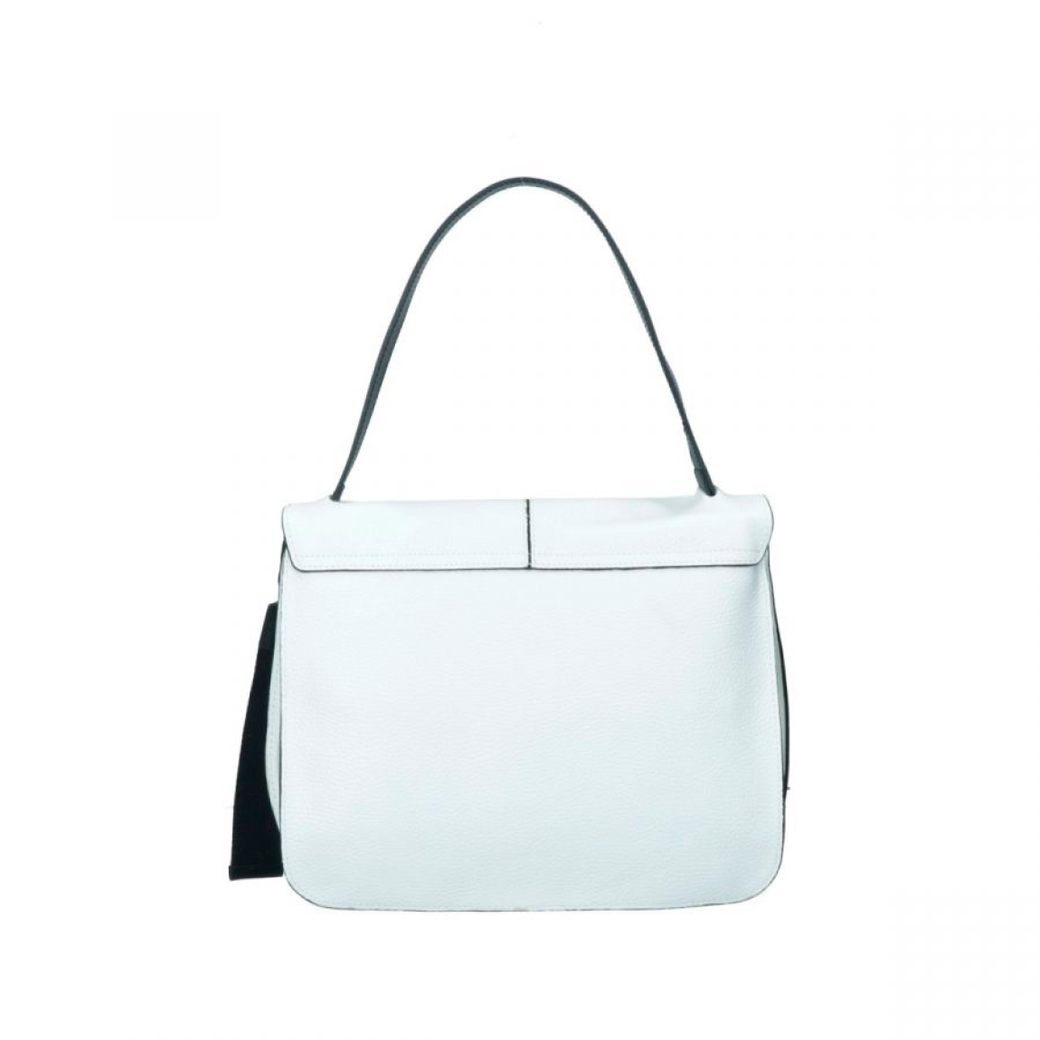 Bolso de la marca Rebelle, modelo CAROLE. Elaborado en piel color blanco con detalles en negro. Este es el nuevo bolso de hombro de piel auténtica hecho en Italia. Forma parte de la colección BASIC. Es un bolso cómodo y moderno, ideal para cualquier ocasión. El interior está forrado y cuenta con bolsillos para guardar objetos. Incorpora una correa de hombro ajustable y extraíble para llevarlo cruzado. Medidas: alto 27cm y ancho 30cm. Ideal para llevarlo a todos lados!