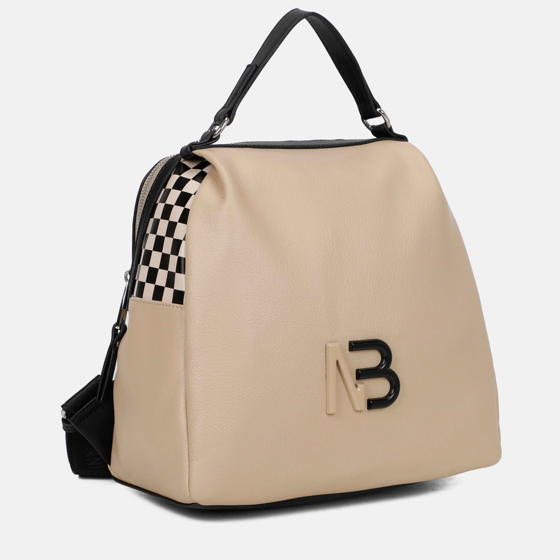 Mochila de la marca Binnari, modelo EBRO. Elaborado en piel color blanco con detalle en taupe. Es una mochila cómoda y versátil pues podrás llevarla tambien como bolso de mano. Tiene diversos bolsillos en su interior y exterior con cremalleras. Los detalles metálicos son de color nickel. Medidas: alto y ancho 26cm. Esta mochila Binnari EBRO es ideal para llevarla a todos lados!