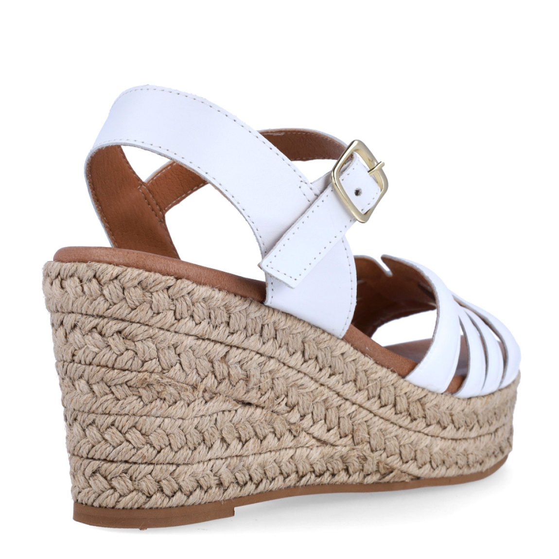 Sandalias de la marca Itse, modelo KARI. Exterior de las sandalias en piel color blanco. Interior de las sandalias en piel color camel. Cierre de las sandalias Itse con hebilla y cuña de 7cm de altura. Estas sandalias Itse KARI son el complemento ideal para crear diferentes looks esta temporada, y sobre todo, gozar de una comodidad espectacular en tu día a día.