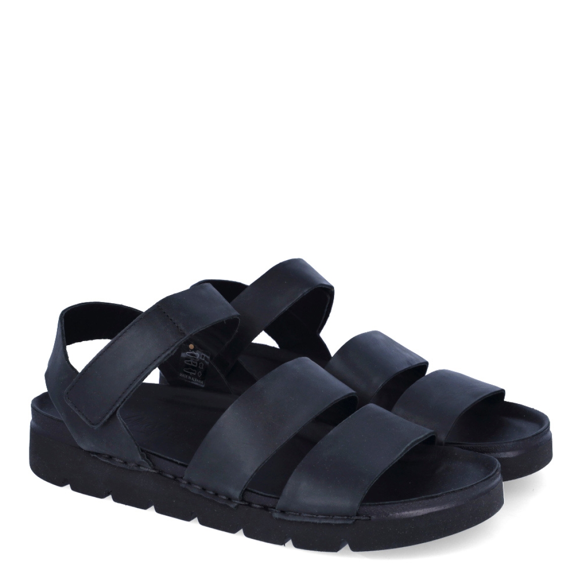 Sandalias de la marca Walk & Fly, modelo LEOR. Exterior de las sandalias en piel color negro con tiras en pala. Interior de las sandalias en piel color negro. Cierre de las sandalias Walk & Fly con velcro y suela de goma con 3cm de altura. Estas sandalias Walk & Fly LEOR son un complemento clásico de temporada, te darán una comodidad absoluta. No te puede faltar en el armario.