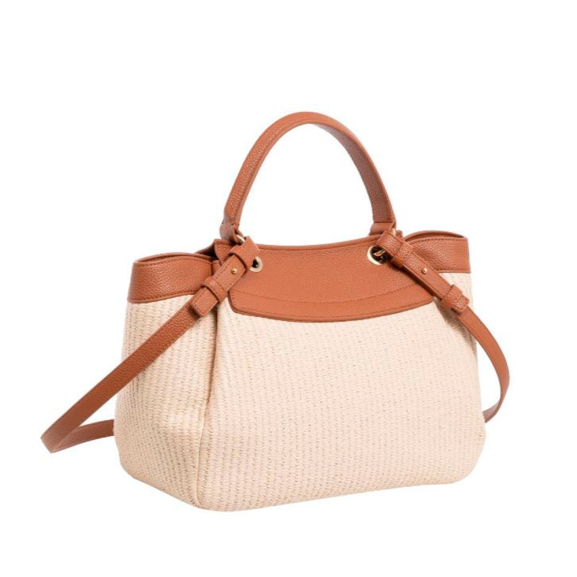 Bolso de la marca Armani Exchange, modelo HAMBAR. Elaborado en rafia trenzada con detalle en piel color camel. Interior amplio con bolsillo de cremallera. Asa fija y una regulable y extraíble para máxima comodidad. Cierre del bolso Armani Exchange con botón dorado. Medidas: alto 24cm y ancho 32cm. Este bolso Armani Exchange es ideal para llevar a todos lados!