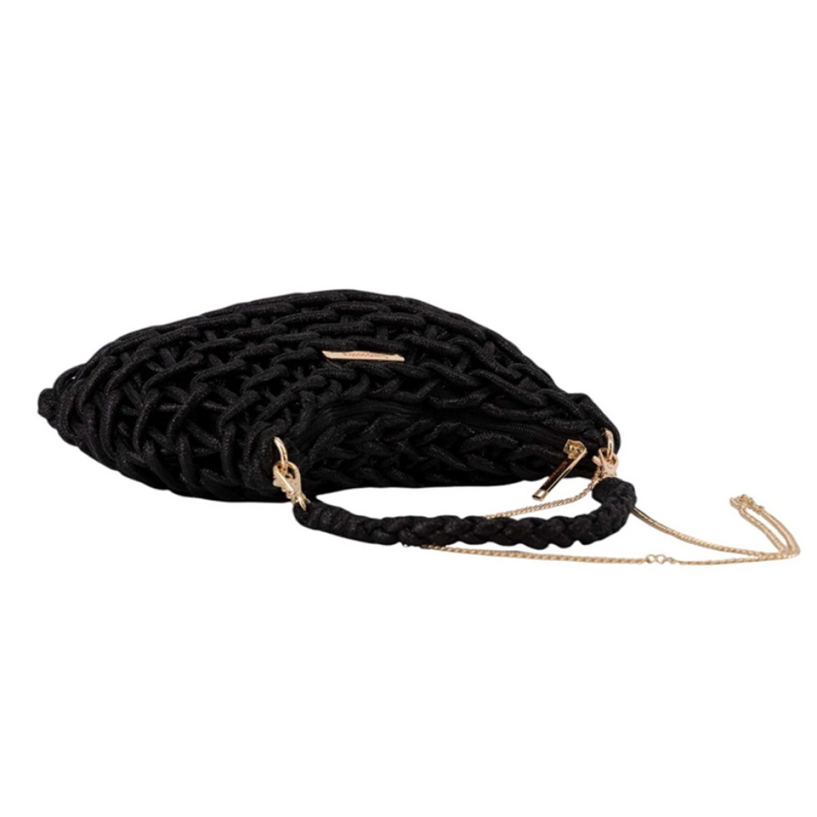 Bolso de la marca Simosastre, modelo ELOISE. Bolso fabricado en tejido de tela con forma de cuerdas color negro, con cierre cremallera y bolsillos interiores, asa estilo hobo en poli piel al tono con mosquetones y asa de cadena. Medidas: alto 19cm y ancho 29cm. Este bolso Simosastre ELOISE es ideal para lucirlo esta temporada!