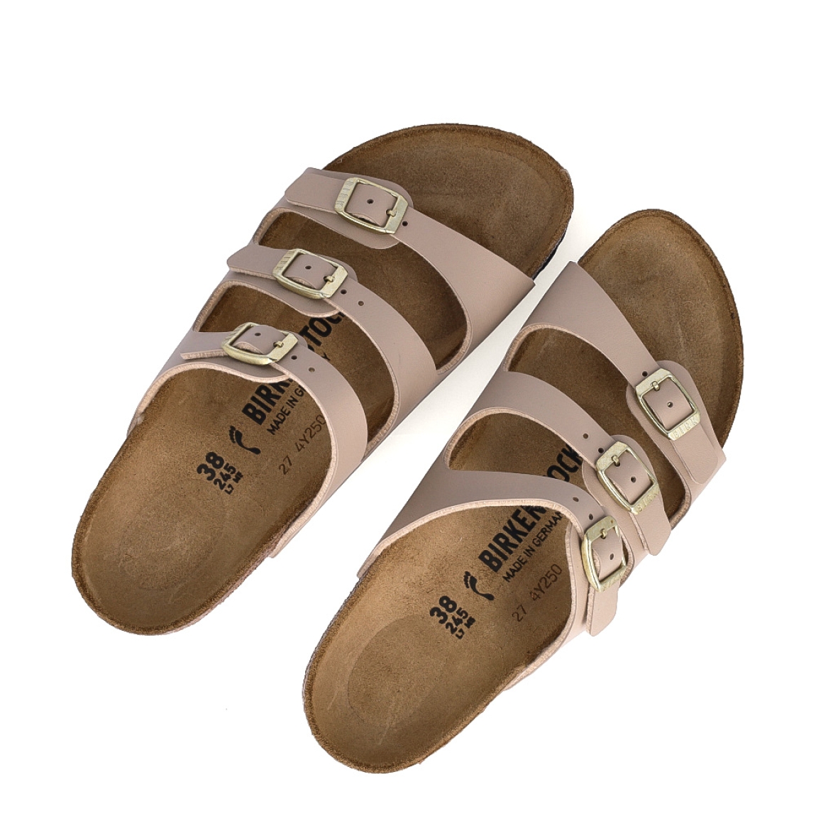 Sandalias de la marca BIRKENSTOCK, modelo FLORIDA. Elaborado en piel color camel, con tres correas estrechas con ajuste individual gracias a las robustas hebillas de metal, la sandalia ofrece además buena sujeción y se adapta de manera individual a todas las formas de pie. Suela plana y de goma. Estas sandalias BIRKENSTOCK FLORIDA son ideales para esta temporada!