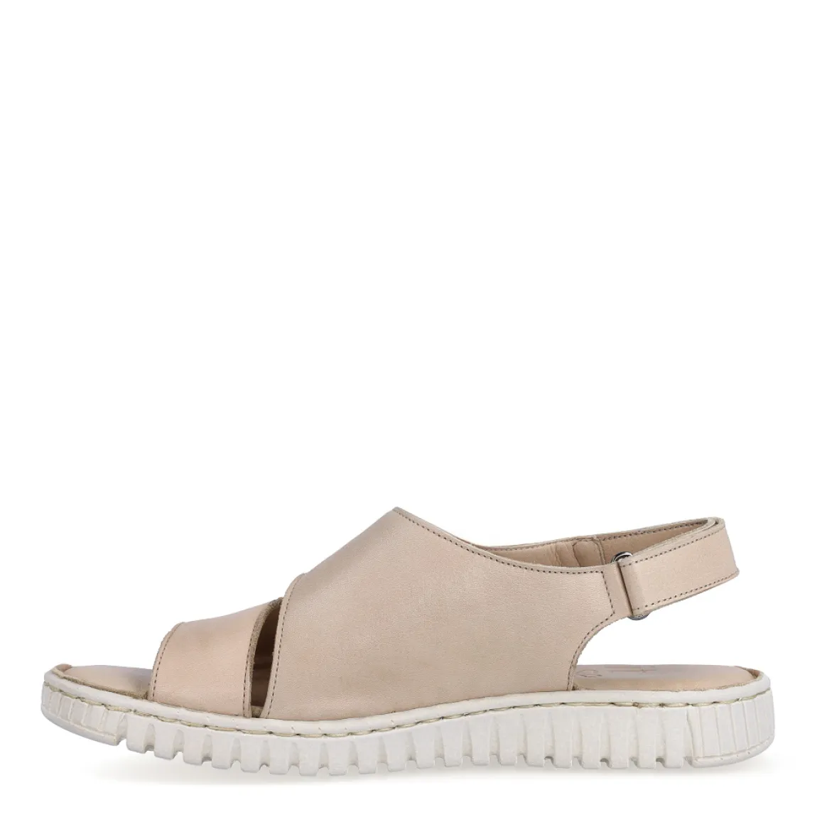 Sandalias de la marca Itse, modelo ELINA. Exterior en piel beige. Interior en piel color nude. Cierre de sandalias Itse con doble velcro en empeine y tobillo. Suela dentada con máxima flexibilidad. Planta de piel muy acolchada pensada para el máximo comfort.