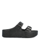Sandalias de la marca Lemon Jelly, modelo GIULIETT. Exterior de las sandalias en neopreno color negro con detalle de escarchado plateado. Interior de las sandalias en goma. Cierre de las sandalias Lemon Jelly con doble hebilla. Sandalias con plataforma de 5cm de altura. Estas sandalias Lemon Jelly GIULIETT son unas clásicas para esta temporada, están pensadas para los días cálidos y soleados. No pueden faltar en tu armario.