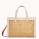 Este bolso tote de la marca Lancaster, modelo Cannage Rotin está confeccionado en mimbre natural con detalles en cuero de vaca color beig. Incluye un doble bolsillo interior y un bolsillo interior con cremallera. Se puede llevar en la mano, al hombro o cruzado. Bolso Lancaster Cannage Rotin, complemento básico e ideal para tu día a día! Medidas: alto 27cm y ancho 38cm.