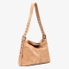 Bolso mediano de la marca UNISA, modelo ZFRAN. Bolso fabricado en ante color camel. Asa de hombro en piel al tono con detalles de tachuelas. Asas con detalle de hebillas en los extremos. Bolso UNISA con bolsillo interior con cremallera y cierre mediante imán. Bolso UNISA ZFRAN ideal para llevar en tu día a día! Medidas: alto 24cm y ancho 30cm