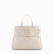Bolso de mano de la marca Armani Exchange, modelo SOPHI. Elaborado en piel sintética color blanco, elegante y práctico, ideal para cualquier ocasión. El detalle del logotipo tonal en la parte delantera añade un toque sutil de sofisticación. El cierre magnético garantiza seguridad y facilidad de uso, mientras que las dos asas ofrecen un agarre cómodo para un transporte versátil. En el interior, un bolsillo adicional te permite organizar mejor tus artículos personales. Perfecto para el uso diario, este bolso combina estilo, funcionalidad y atención al detalle. Medidas: alto 24cm y ancho 30cm.