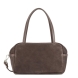 Bolso de mano de la marca Lancaster, modelo SUÈDE IT. Bolso confeccionado en piel de vacuno efecto terciopelo color marrón oscuro, ofreciendo un tacto suave y un specto elegante. Cuenta con un bolsillo trasero con cremallera, un bolsillo interior con cremallera y un bolsillo sencillo para organizar tus esenciales. Su cierre con cremallera garantiza seguridad y practicidad en el día a día. Bolso Lancaster equipado con una bandolera extraíble y ajustable, se lleva principalmente en la mano y también puede llevarse al hombro o cruzado. Medidas: alto 15cm y ancho 25cm.