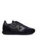 Deportivas de la marca Armani Exchange, modelo EA7. Exterior en piel color negro con detalles en color dorado. Interior en piel color negro, con plantilla acolchada y extraíble para máxima comodidad. Cierre de las deportivas con cordones. Deportivas con suela de goma plana. Estas deportivas Armani Exchange EA7 son un complemento ideal de comodidad y estilo para tu día a día.