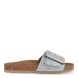 Chanclas de la marca Itse, modelo JULIET. Exterior en piel trenzada color azul con efecto brillante y hebilla grande en pala. Interior en piel color camel. Suela corcho de forma plana. Estas chanclas Itse JULIET son ideales para esta temporada!