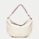 Bolso de hombro de la marca Hispanitas, modelo CAMIL. Exterior en piel color blanco con asa corta trenzada que añade un detalle artesanal al diseño. Correa ajustable para llevarlo al hombro o cruzado, permitiendo versatilidad en el uso. Cierre con cremallera permitiendo mayor seguridad. Medidas: 33CM X 26CM X 9CM.