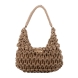 Bolso hobo de la marca Simosastre, modelo CECILE. Bolso fabricado en tejido de tela con forma de cuerdas color camel, con cierre cremallera y bolsillos interiores, asa estilo hobo en poli piel al tono con mosquetones y bandolera regulable de naylon al tono con mosquetones, logo metalizado. Medidas: alto 17cm y ancho 32cm. Este bolso Simosastre CECILE es ideal para lucirlo esta temporada!