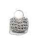 Bolso de la marca Simosastre, modelo ELOISE. Bolso fabricado en tejido de tela con forma de cuerdas color plata con efecto escarchado, con cierre cremallera y bolsillos interiores, asa en aros metálicos y cadena fina. Medidas: alto 14cm y ancho 22cm. Este bolso Simosastre ELOISE es ideal para lucirlo esta temporada!
