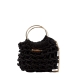 Bolso de la marca Simosastre, modelo ELOISE. Bolso fabricado en tejido de tela con forma de cuerdas color negro con efecto escarchado, con cierre cremallera y bolsillos interiores, asa en aros metálicos y cadena fina. Medidas: alto 14cm y ancho 22cm. Este bolso Simosastre ELOISE es ideal para lucirlo esta temporada!